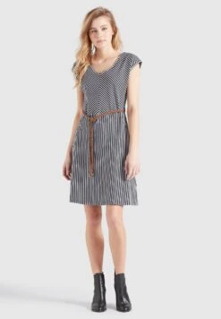 Khujo Leifa - Jurk - Dunkelblau-Weiß Gestreift -Khujo Winkel fb1a0eb46bf8452b84f50535030081ef